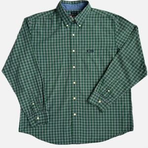 Chaps Easy Care Long Sleeve Pocket Logo  Button Down Green/Navy/White Plaid XL